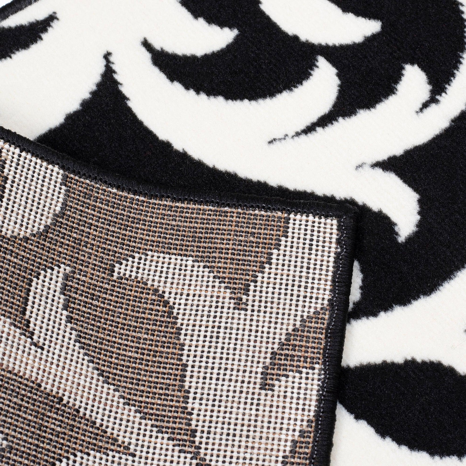 Hard Wearing Hessian Backed Stair Runner Kitchen Mat - Texas Black & White Filigree - Bargainia.com -  - RNR-TXS-5891-B011-01FT-CST