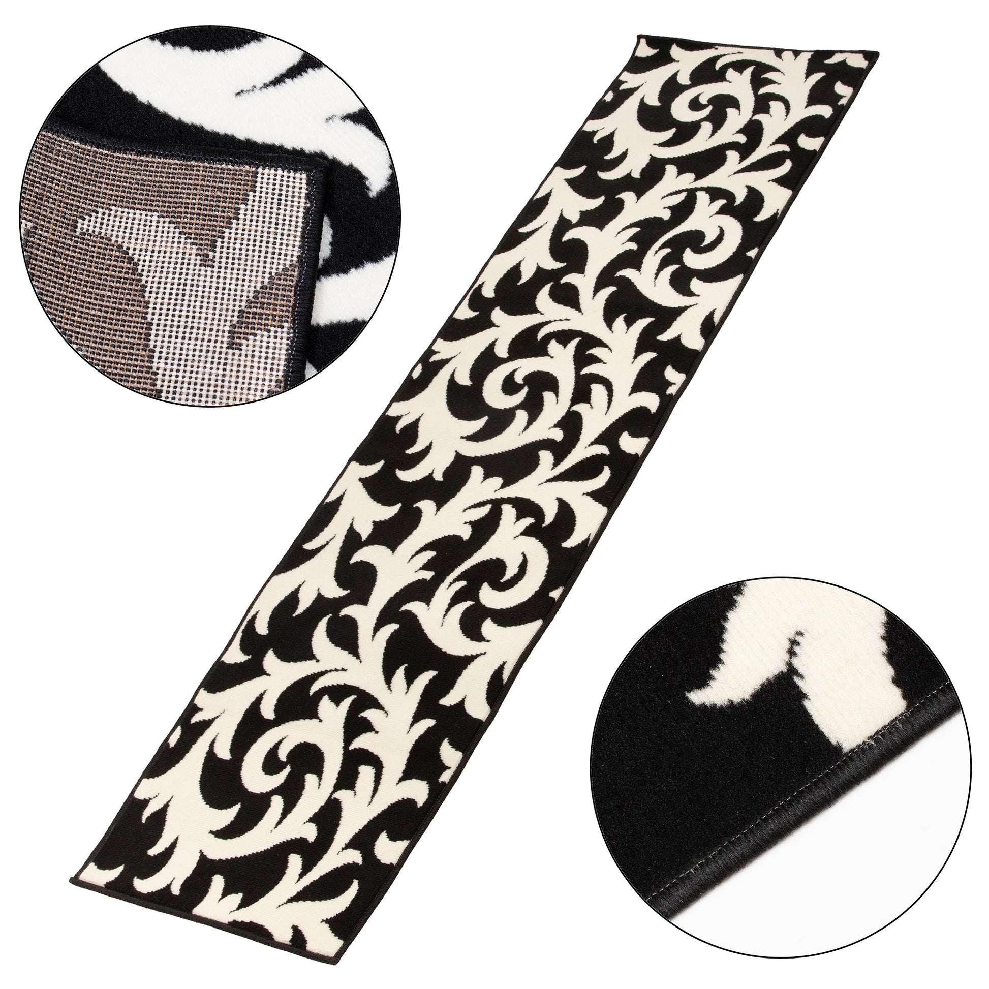 Hard Wearing Hessian Backed Stair Runner Kitchen Mat - Texas Black & White Filigree - Bargainia.com -  - RNR-TXS-5891-B011-01FT-CST