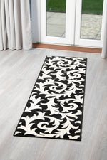 Hard Wearing Hessian Backed Stair Runner Kitchen Mat - Texas Black & White Filigree - Bargainia.com - 