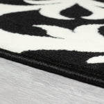 Hard Wearing Hessian Backed Stair Runner Kitchen Mat - Texas Black & White Filigree - Bargainia.com - 