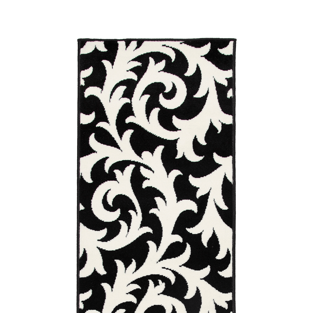 Hard Wearing Hessian Backed Stair Runner Kitchen Mat - Texas Black & White Filigree - Bargainia.com -  - RNR-TXS-5891-B011-01FT-CST