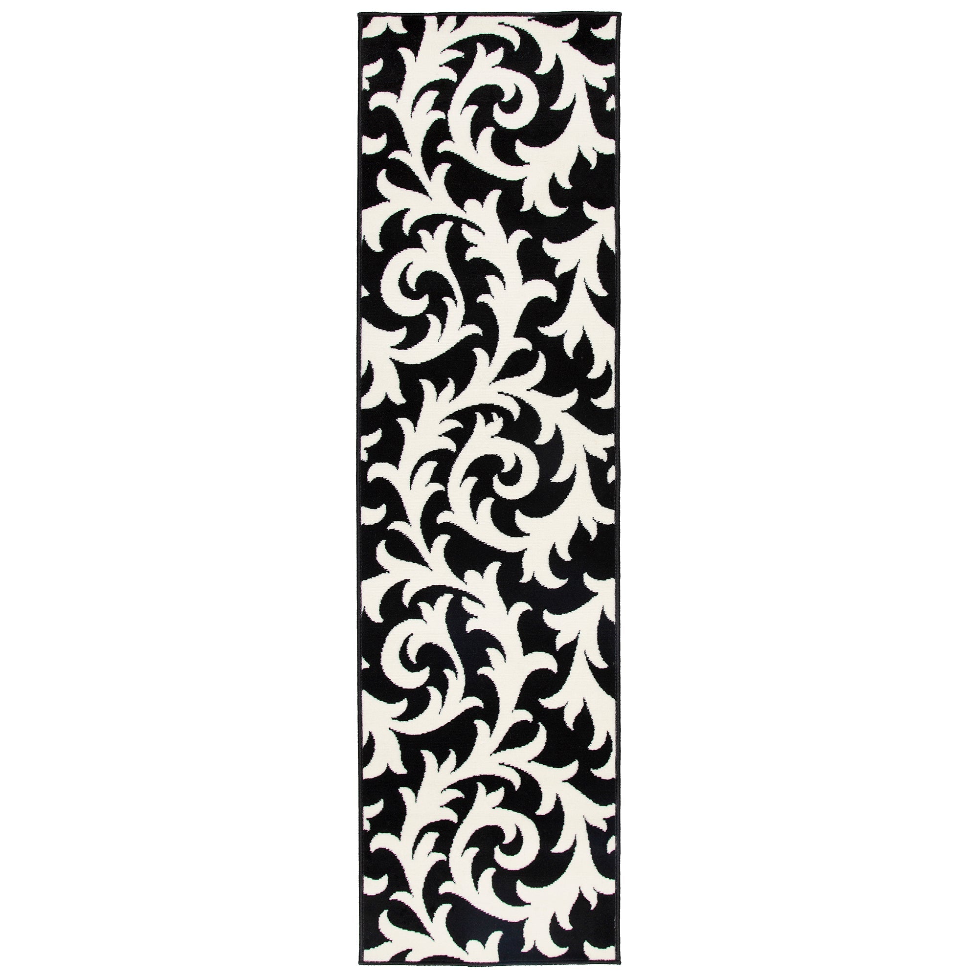 Hard Wearing Hessian Backed Stair Runner Kitchen Mat - Texas Black & White Filigree - Bargainia.com -  - RNR-TXS-5891-B011-01FT-CST