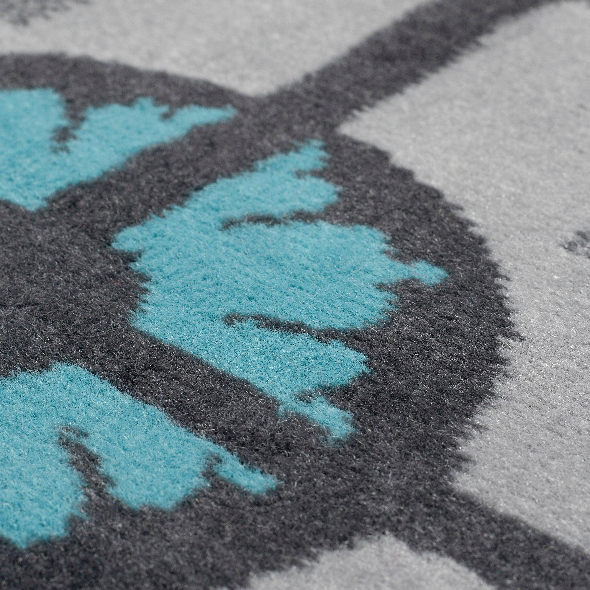 Hard Wearing Hessian Backed Stair Runner Kitchen Mat - Texas Blue & Grey Floral - Bargainia.com -  - RNR-TXS-2853-BS55-01FT-CST