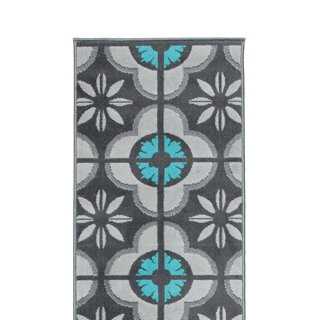 Hard Wearing Hessian Backed Stair Runner Kitchen Mat - Texas Blue & Grey Floral - Bargainia.com -  - RNR-TXS-2853-BS55-01FT-CST