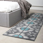 Hard Wearing Hessian Backed Stair Runner Kitchen Mat - Texas Blue & Grey Floral - Bargainia.com - 