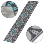 Hard Wearing Hessian Backed Stair Runner Kitchen Mat - Texas Blue & Grey Floral - Bargainia.com - 