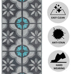 Hard Wearing Hessian Backed Stair Runner Kitchen Mat - Texas Blue & Grey Floral - Bargainia.com - 