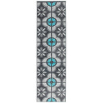 Hard Wearing Hessian Backed Stair Runner Kitchen Mat - Texas Blue & Grey Floral - Bargainia.com - 