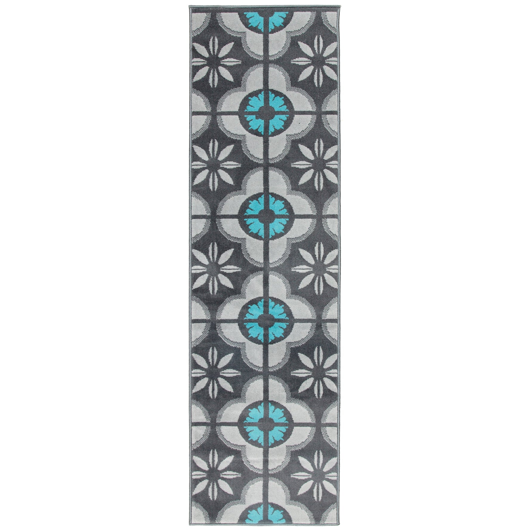 Hard Wearing Hessian Backed Stair Runner Kitchen Mat - Texas Blue & Grey Floral - Bargainia.com - 