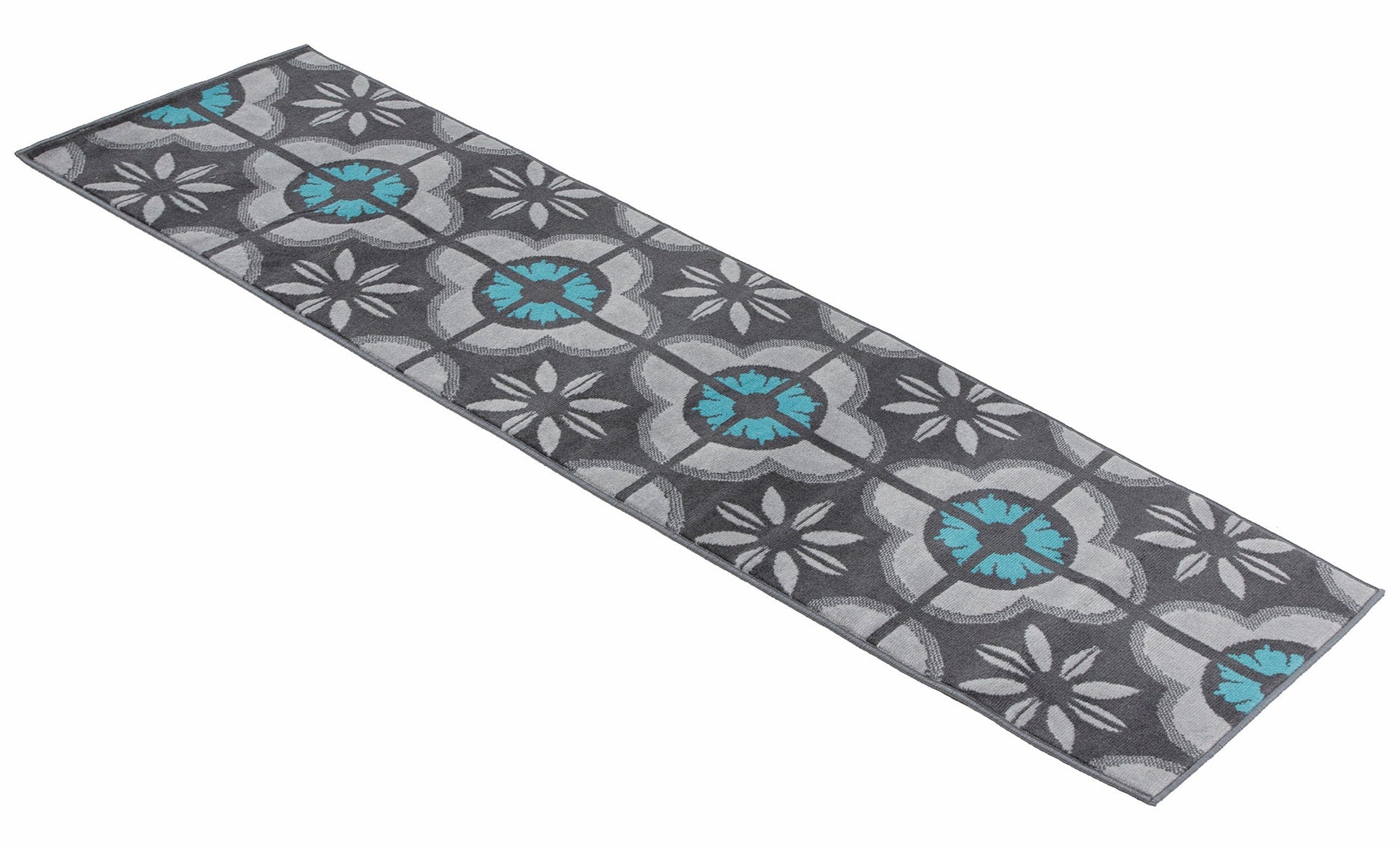 Hard Wearing Hessian Backed Stair Runner Kitchen Mat - Texas Blue & Grey Floral - Bargainia.com -  - RNR-TXS-2853-BS55-01FT-CST