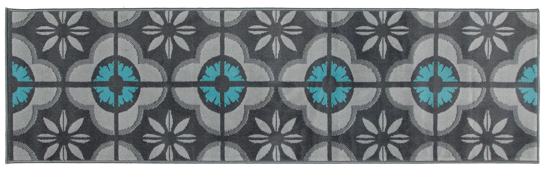 Hard Wearing Hessian Backed Stair Runner Kitchen Mat - Texas Blue & Grey Floral - Bargainia.com - 