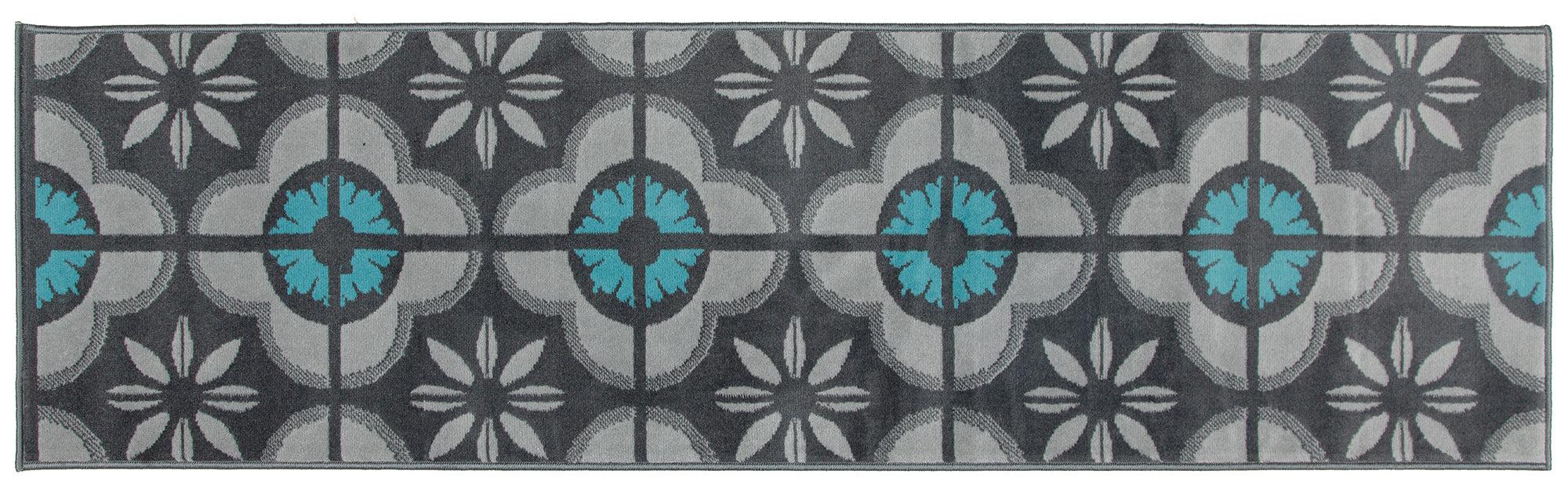 Hard Wearing Hessian Backed Stair Runner Kitchen Mat - Texas Blue & Grey Floral - Bargainia.com -  - RNR-TXS-2853-BS55-01FT-CST