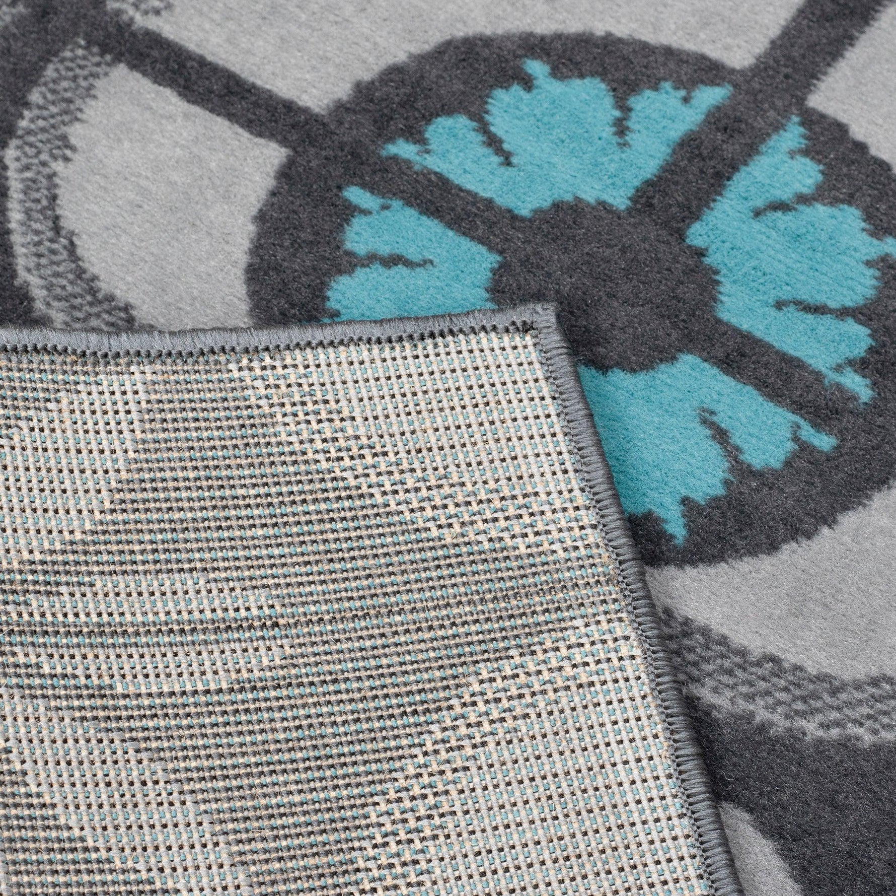 Hard Wearing Hessian Backed Stair Runner Kitchen Mat - Texas Blue & Grey Floral - Bargainia.com - 