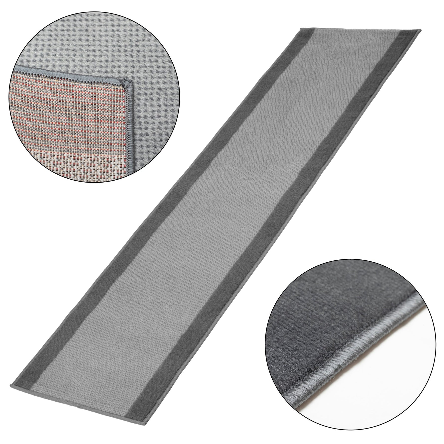 Hard Wearing Hessian Backed Stair Runner Kitchen Mat - Texas Grey Border - Bargainia.com - 