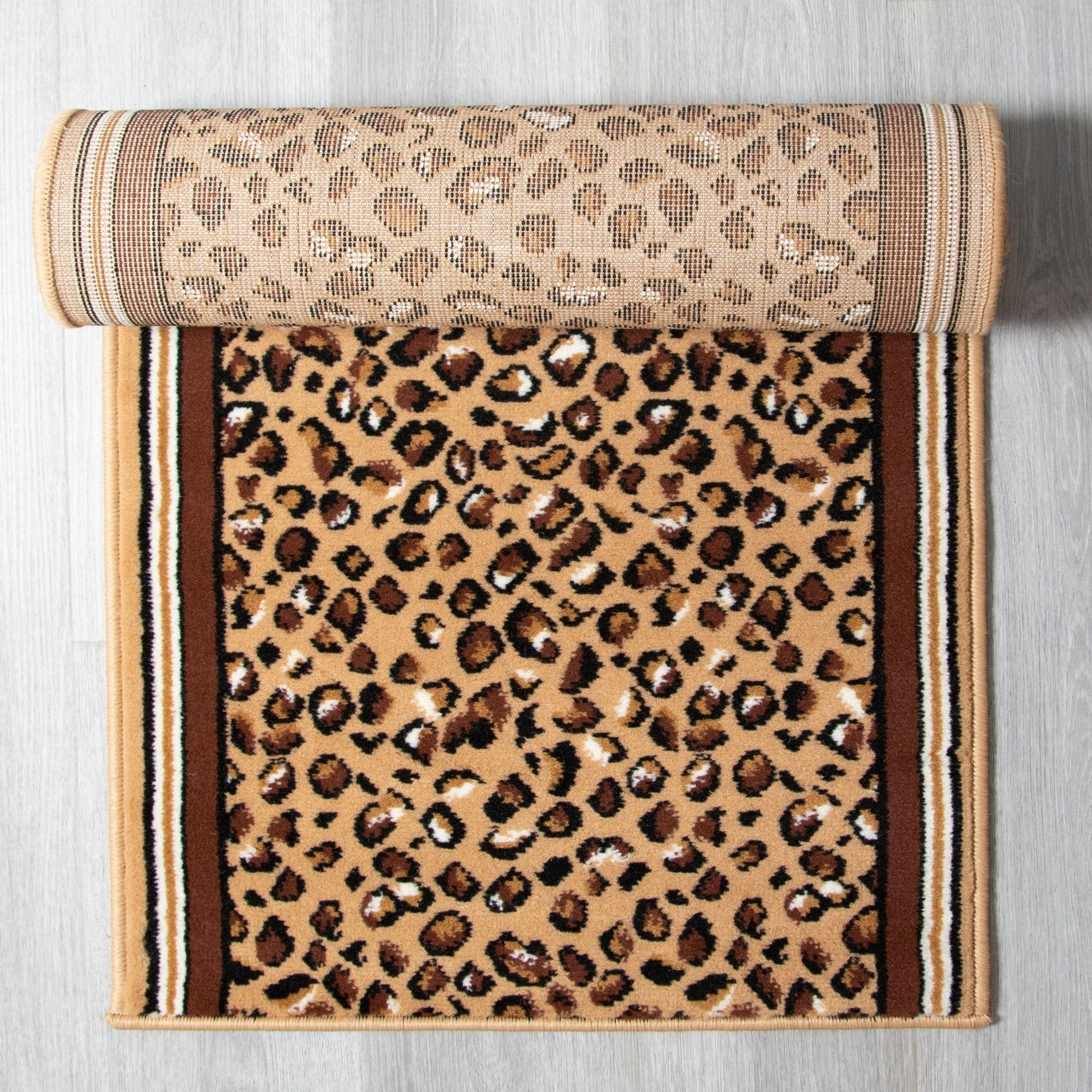 Hard Wearing Hessian Backed Stair Runner Kitchen Mat - Texas Leopard Print - Bargainia.com - 5056150269625 - RNR-TXS-2880-B055-04FT