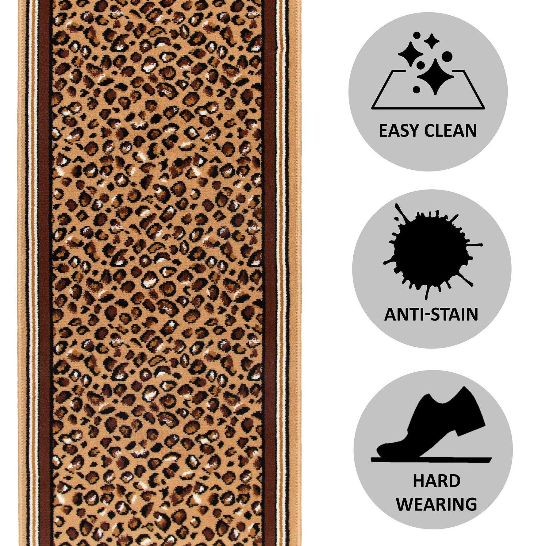 Hard Wearing Hessian Backed Stair Runner Kitchen Mat - Texas Leopard Print - Bargainia.com - 