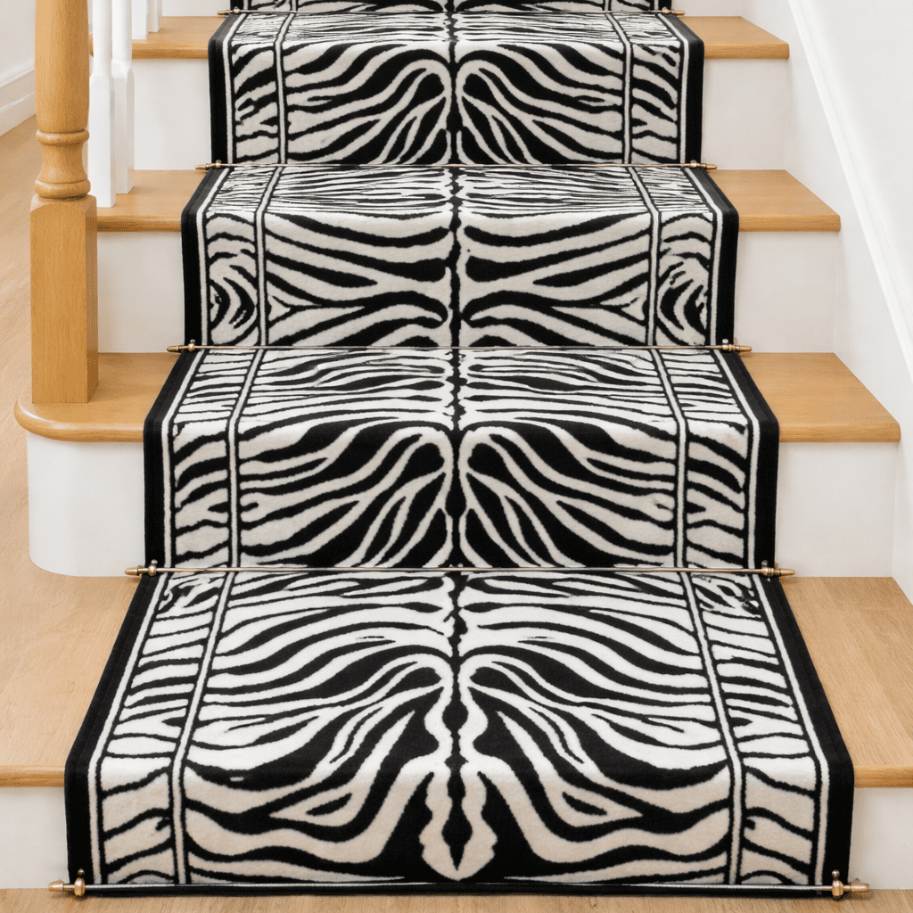 Hard Wearing Hessian Backed Stair Runner Kitchen Mat - Texas Zebra Print - Bargainia.com -  - RNR-TXS-4500-B041-01FT-CST