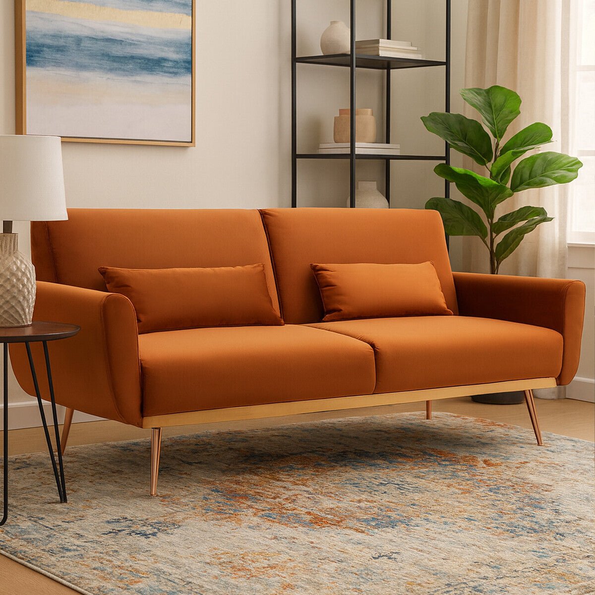 Hatton Burnt Orange Velvet Sofa Bed - Bargainia.com - 5018705952062 - 2406568