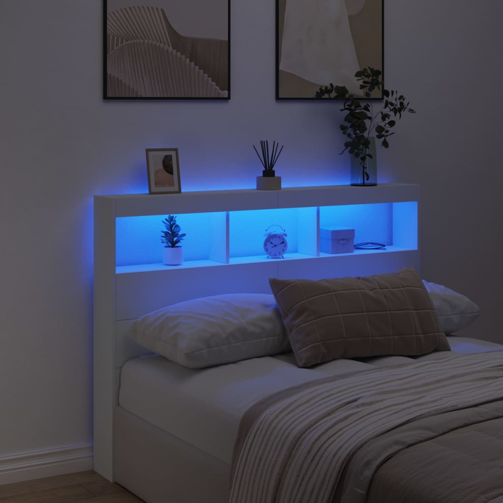Headboard Cabinet with LED White 140x17x102 cm - Bargainia.com - 8721012465114 - 839196