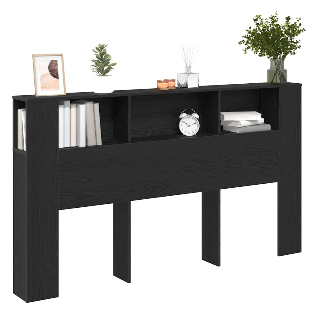 Headboard Cabinet with Storage Black oak 180 x 18.5 x 102.5 cm - Bargainia.com - 