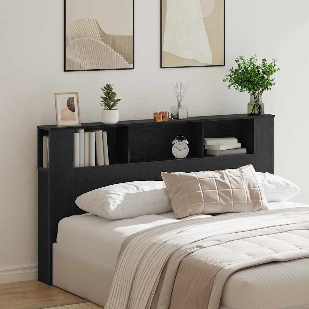Headboard Cabinet with Storage Black oak 180 x 18.5 x 102.5 cm - Bargainia.com - 