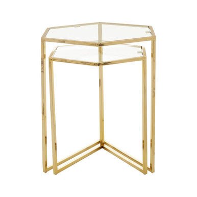 Herber Set Of 2 Gold Finish Hexagon Nesting Tables - Bargainia.com - 5018705494210