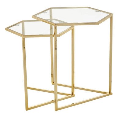 Herber Set Of 2 Gold Finish Hexagon Nesting Tables - Bargainia.com - 5018705494210