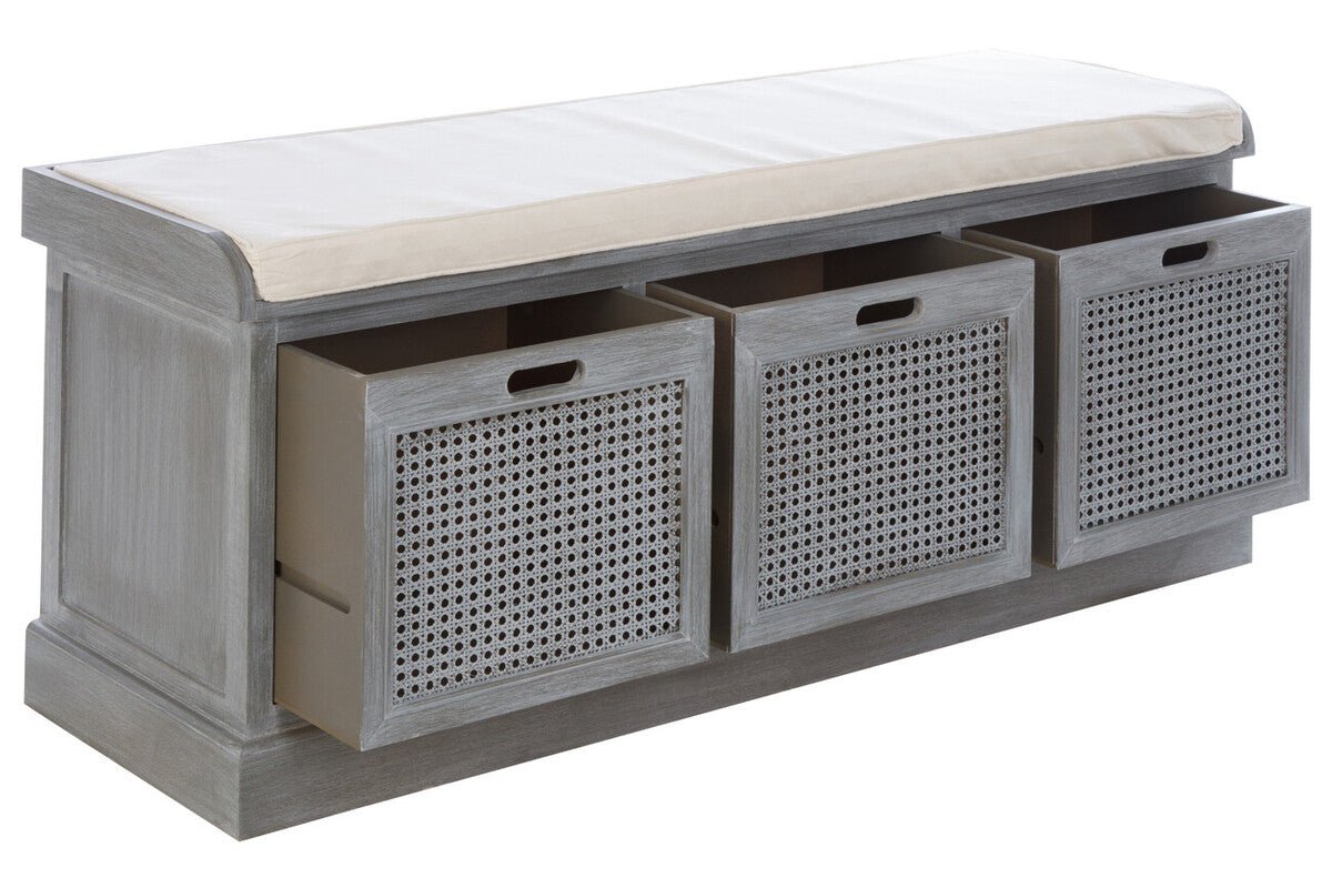 Heritage Grey Three Drawer Storage Bench with Cushion - Bargainia.com - 5063227019403