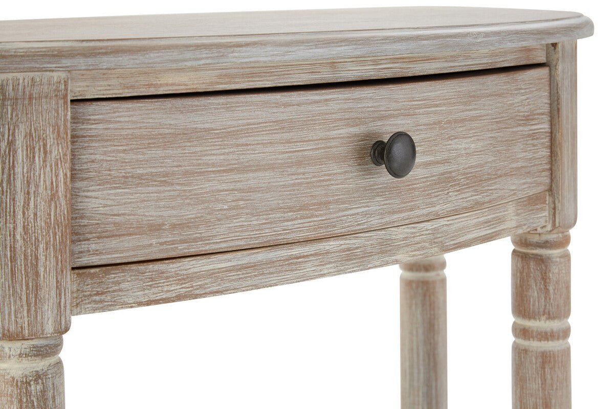 Heritage Natural Wash Pine Wood Half Moon Console Table with Drawer - Bargainia.com - 5063227019380