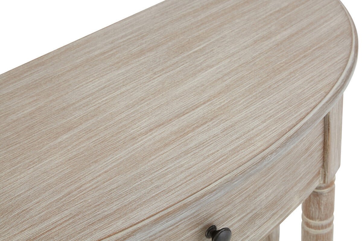 Heritage Natural Wash Pine Wood Half Moon Console Table with Drawer - Bargainia.com - 5063227019380