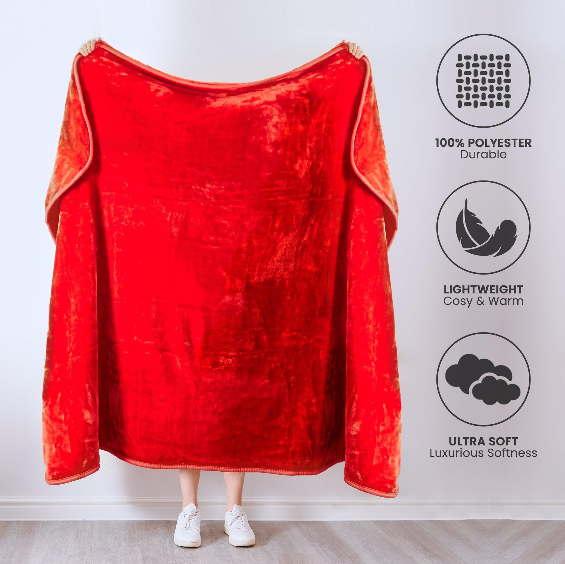 Hibernate Cosy Collection Soft Faux Mink Throw Thick Luxury Blanket - Red Blankets Clearance