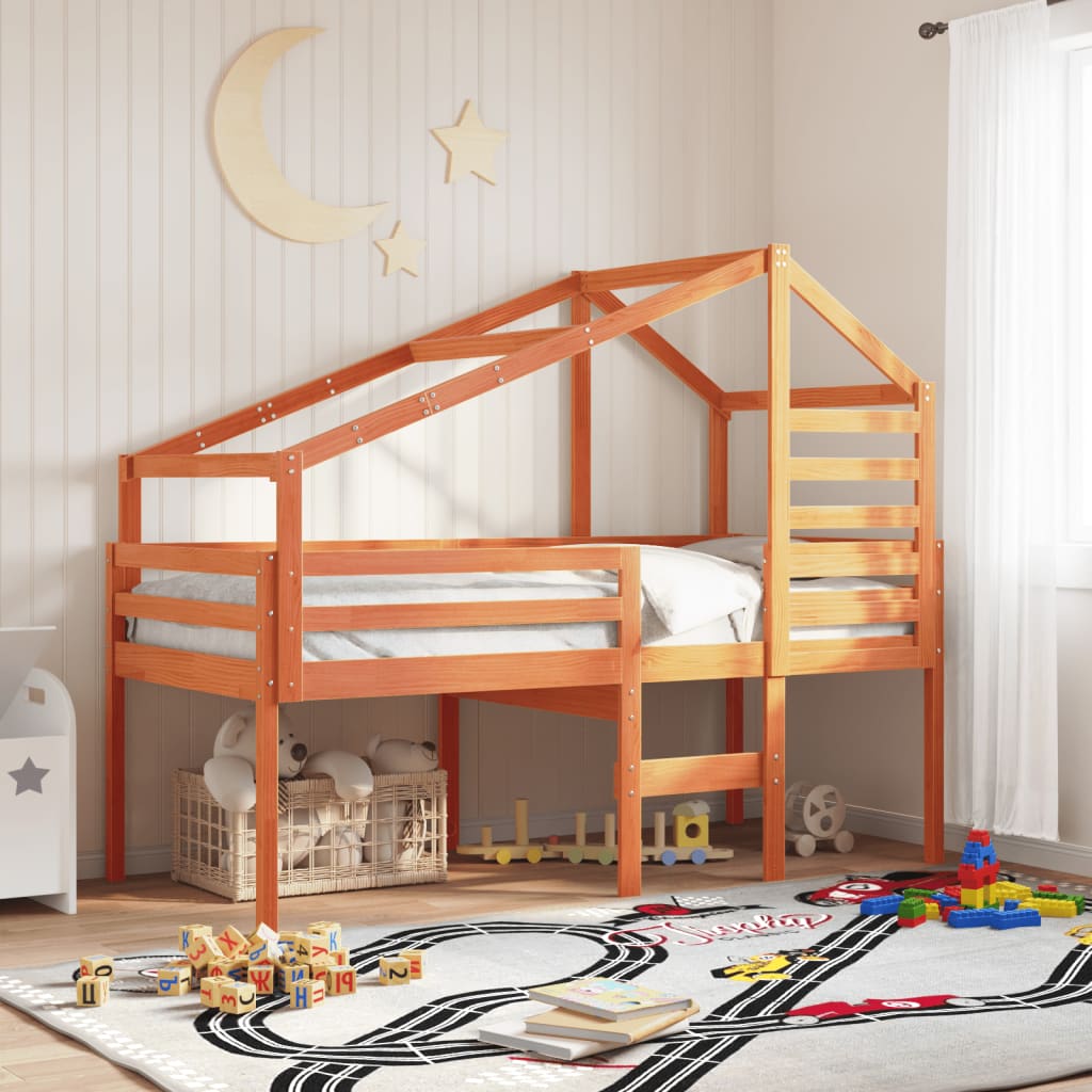 High Sleeper Bed without Mattress Wax Brown 75x190 cm Small Single Solid Wood Pine - Bargainia.com - 8721102668838 - 3281985