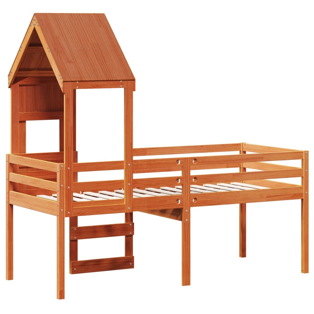 High Sleeper Bed without Mattress Wax Brown 90x190 cm Single Solid Wood Pine - Bargainia.com - 8721102669163 - 3282018