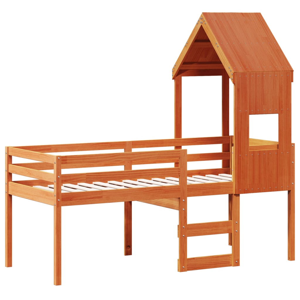 High Sleeper Bed without Mattress Wax Brown 90x190 cm Single Solid Wood Pine - Bargainia.com - 8721102669163 - 3282018