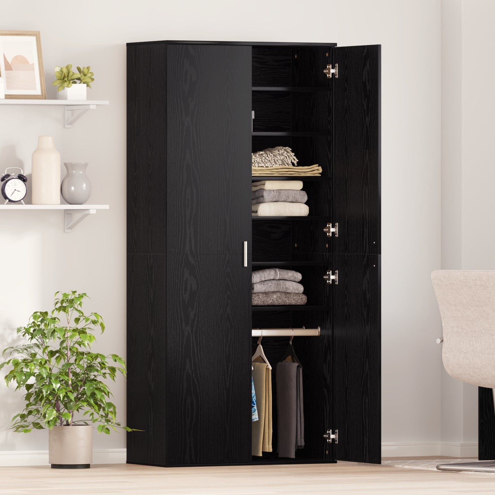 Highboard Black Oak 80x39x178 cm Engineered Wood - Bargainia.com - 