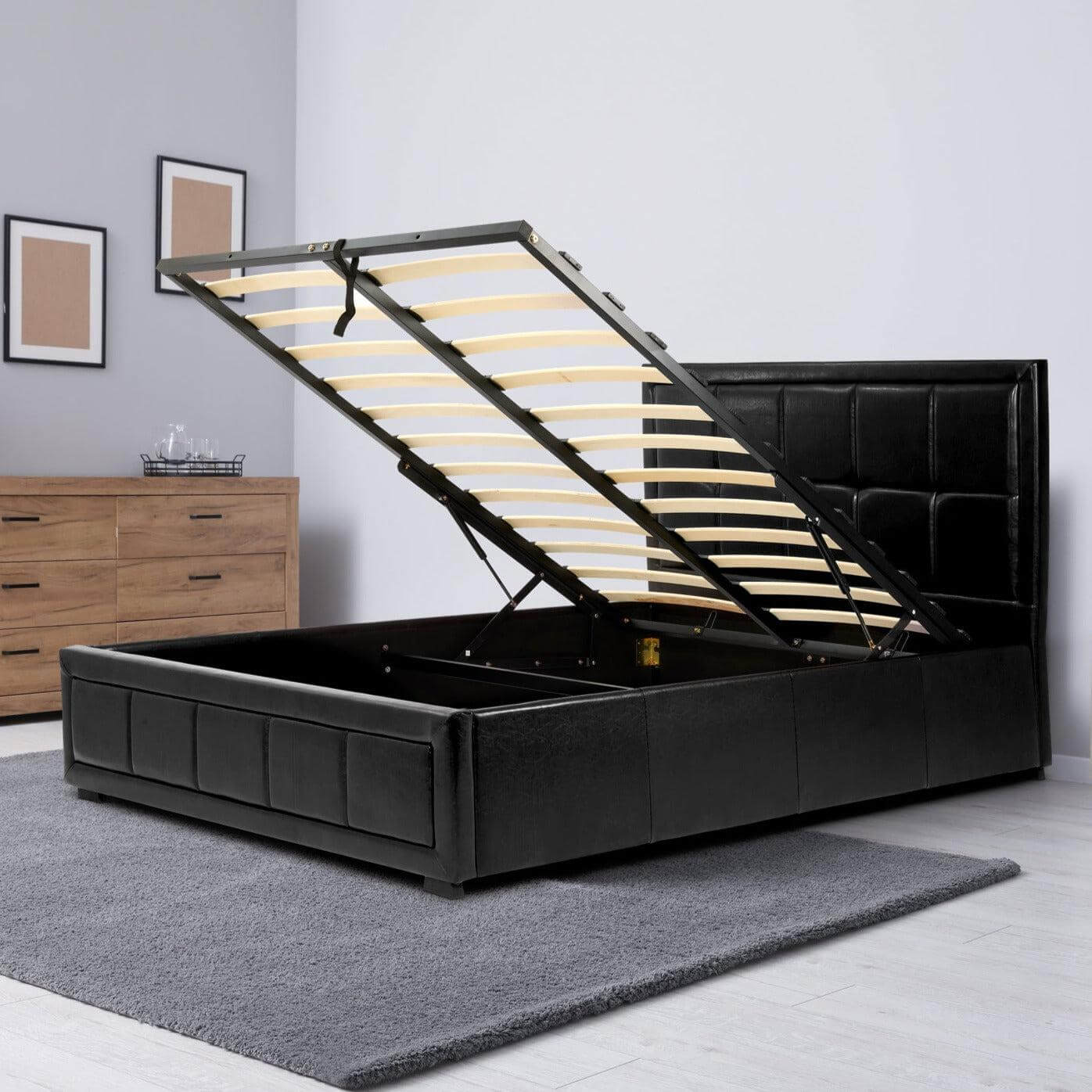 Hollywood Ottoman Bed Frame Faux Leather - Black Clearance