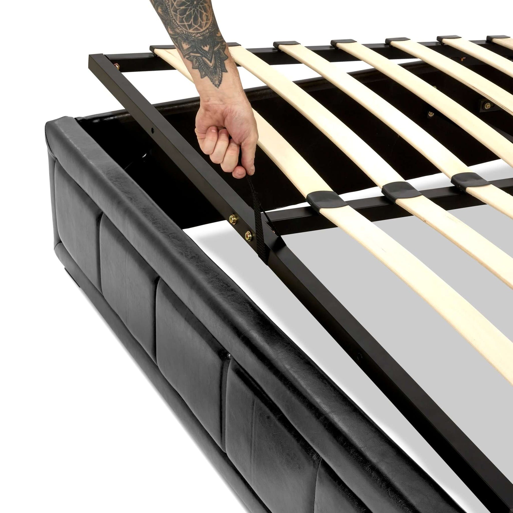 Hollywood Ottoman Bed Frame Faux Leather - Black - Bargainia.com - 