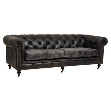 Hoxton Antique Black 3 Seat Chesterfield Leather Sofa - Bargainia.com - 