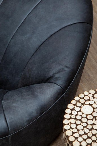 Hoxton Antique Black Leather Lounge Cocoon Chair - Bargainia.com - 5018705515946