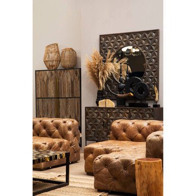 Hoxton Brown Leather Right Arm Modern Chesterfield Modular Sofa - Bargainia.com - 