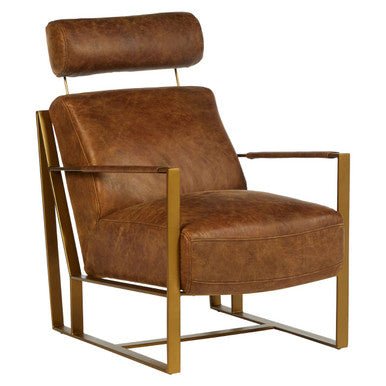 Hoxton Light Brown Leather Lounge Chair With Iron Frame - Bargainia.com - 5018705425368