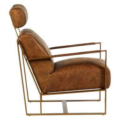 Hoxton Light Brown Leather Lounge Chair With Iron Frame - Bargainia.com - 5018705425368