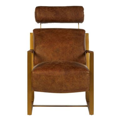 Hoxton Light Brown Leather Lounge Chair With Iron Frame - Bargainia.com - 5018705425368