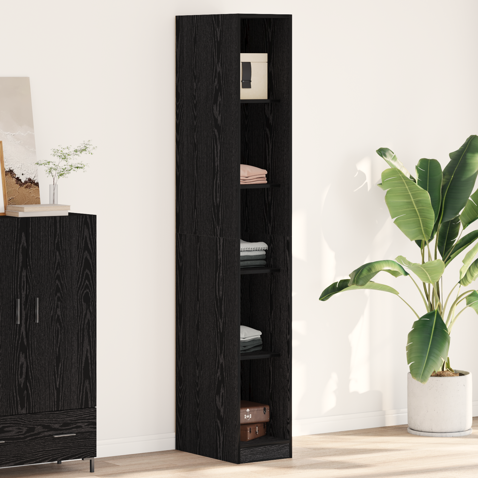 Black Oak Wardrobe - 30x50x200 cm, Made from Engineered Wood