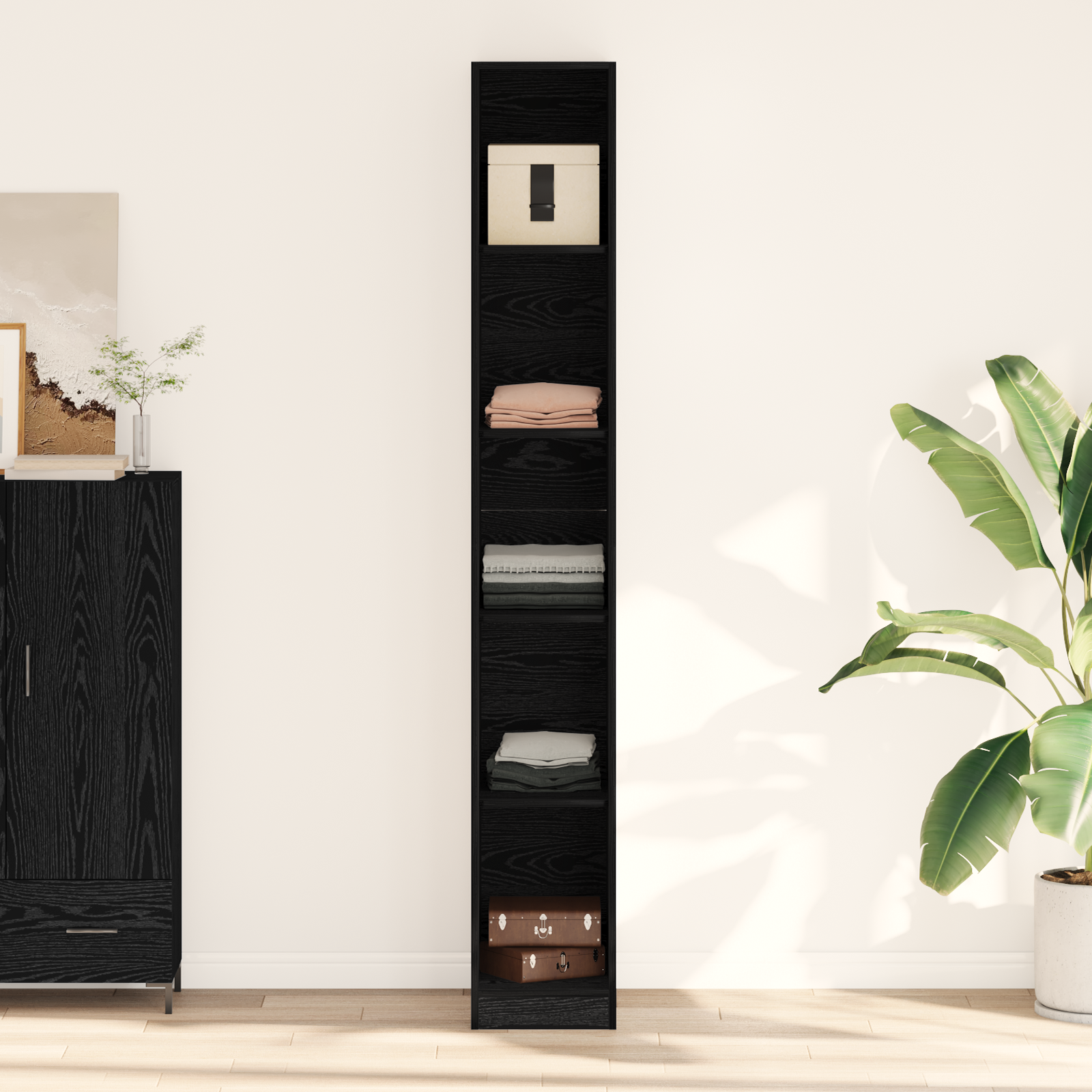 Black Oak Wardrobe - 30x50x200 cm, Made from Engineered Wood