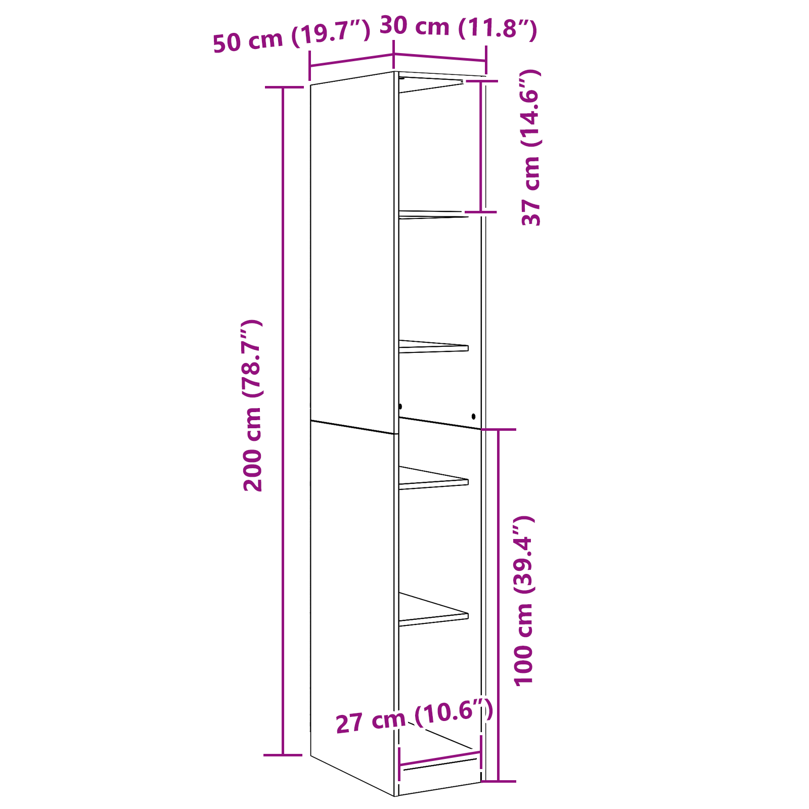 Black Oak Wardrobe - 30x50x200 cm, Made from Engineered Wood