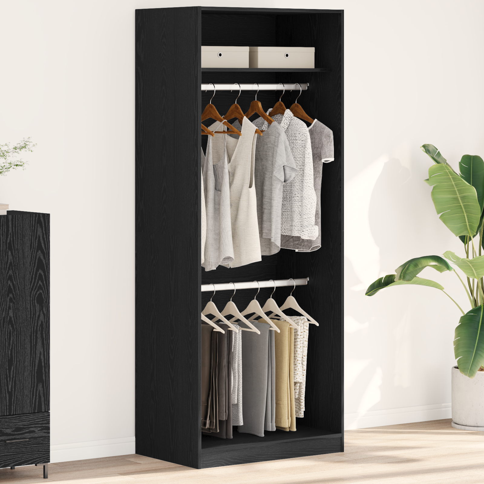 Black Oak Wardrobe - 80x50x200 cm, Made of Engineered Wood