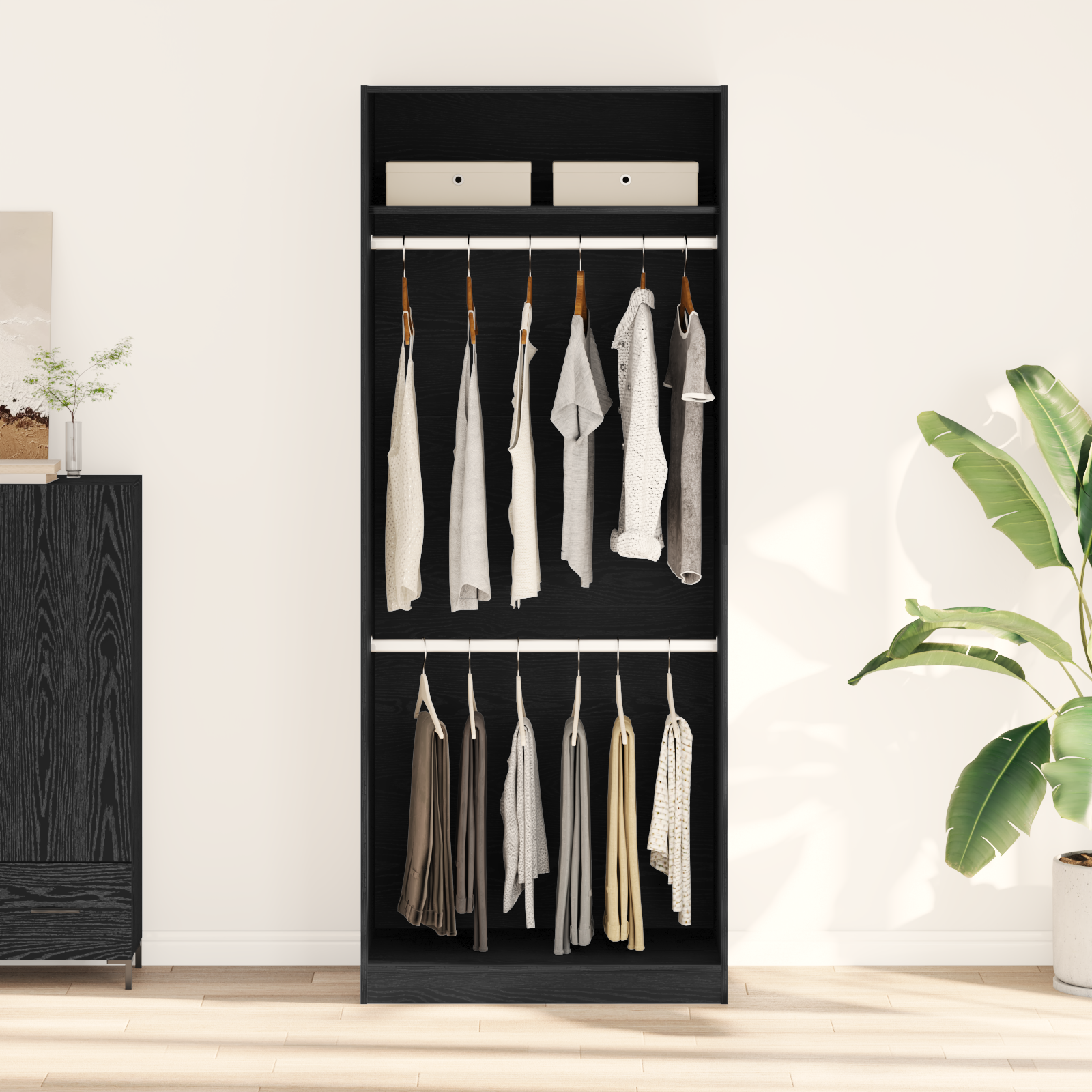 Black Oak Wardrobe - 80x50x200 cm, Made of Engineered Wood