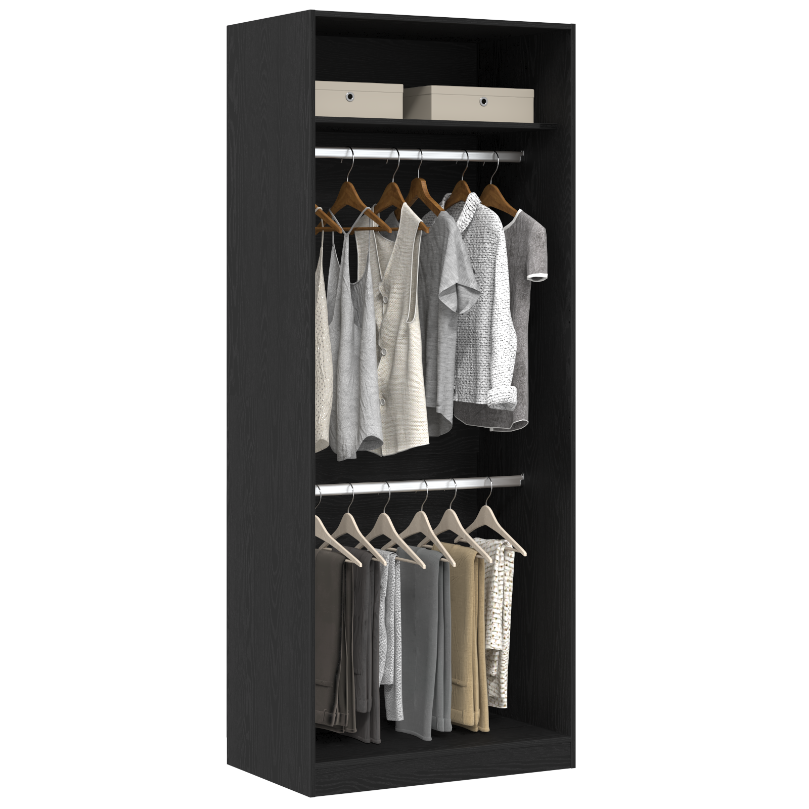 Black Oak Wardrobe - 80x50x200 cm, Made of Engineered Wood
