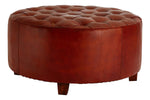 Inca Round Button Tufted Antique Brown Leather Large Stool - Bargainia.com - 5018705419077